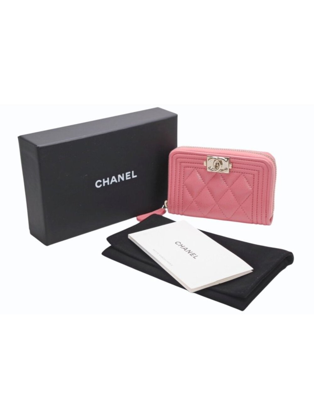 Chanel Boy Zip Coin Purse Stand CC Logo Caviar Leather